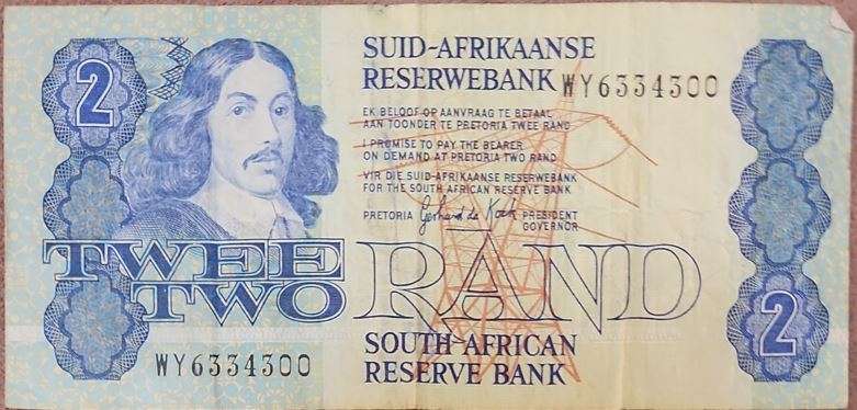 1989 De Kock 3rd issue R2(Two Rand)  WY 6334300 ~ Used replacement