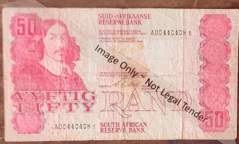 R50 Stals 1st & last ISSUE 1990 ~ Fifty Rand ~ Nice Prefix ~ AD0440408