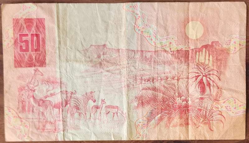 R50 DE kOCK last ISSUE 1984 ~ Fifty Rand ~ Prefix ends at 100 ~ AJ3349100