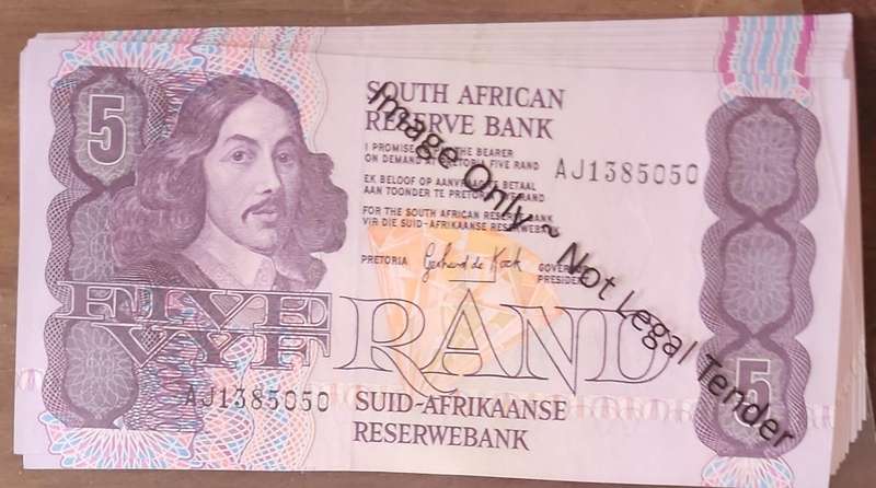 1989 De Kock 3rd issue R5(Five Rand) AJ1385041 to 1385050 ~ Crisp uncirculated ~ consecutive #