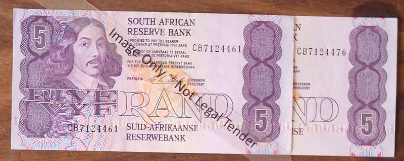 R5 Stals 1st & last ISSUE 1990 ~ FIVE Rand ~ CB7124461 & CB7124461