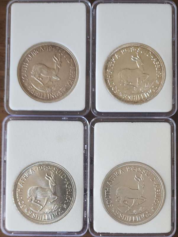 1947, 1948, 1949 & 1950 Crowns (five Shillings) au condition ~ each in protective holder