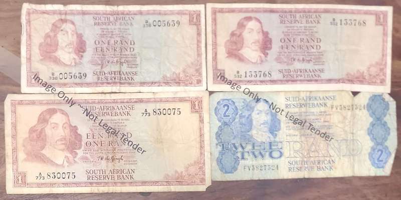 R1 1st issue de Jongh 1967 & 1972 notes, plus a de Kock 3rd issue!