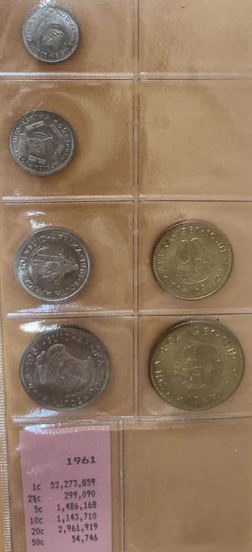 1961 ~ 1/2c, 1c, 2.5c, 5c, 10c, 20c