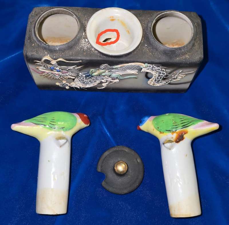 Vintage Bird Nodders Set - Salt & Pepper Shakers - PATENT T.K. Rare to find with Lid!