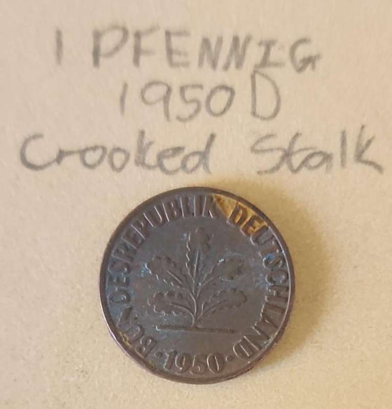 1950 D German 1 PHENNIG ~ CROOKED STALK