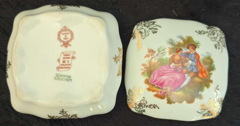 Vintage  French Square Porcelain Jewellery ~ Limoges
