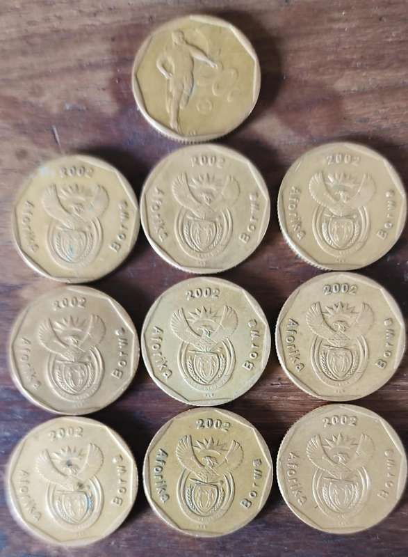 2002 RSA 50c Soccer - Borwa "a"s full filled & Arorika "a"s 70% filled ( BID PER COIN)