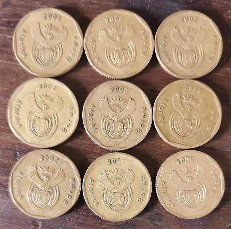 2002 RSA 50c Soccer - error both "a"s partly filled ( BID PER COIN)