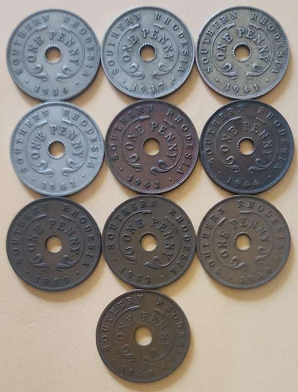 Southern Rhodesia One Penny ~ 10 Coins ~ Bid per Coin to take ALL!!