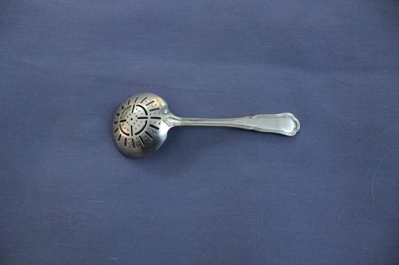 Silver 'sugar shaker' spoon unusual assay marks (French?)