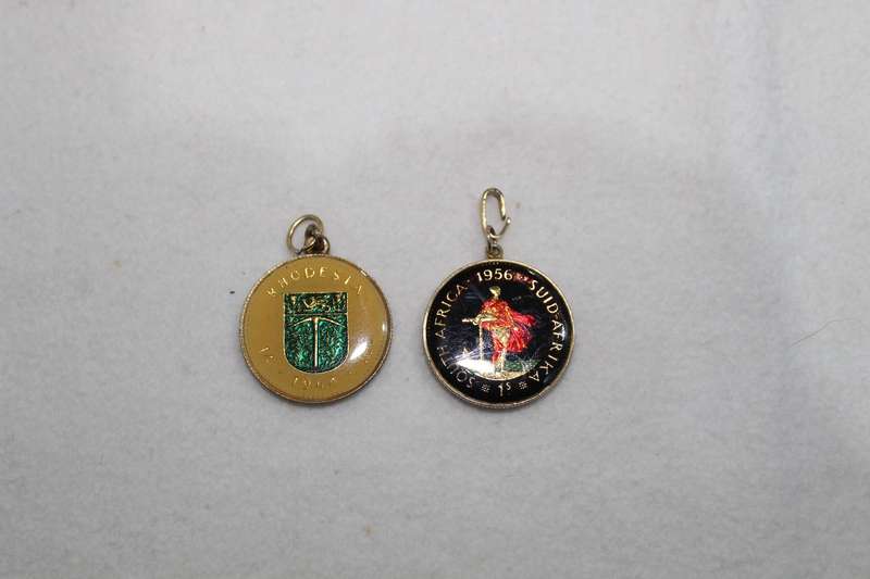 "Enameled" coins x 2 - South Africa and Rhodesia