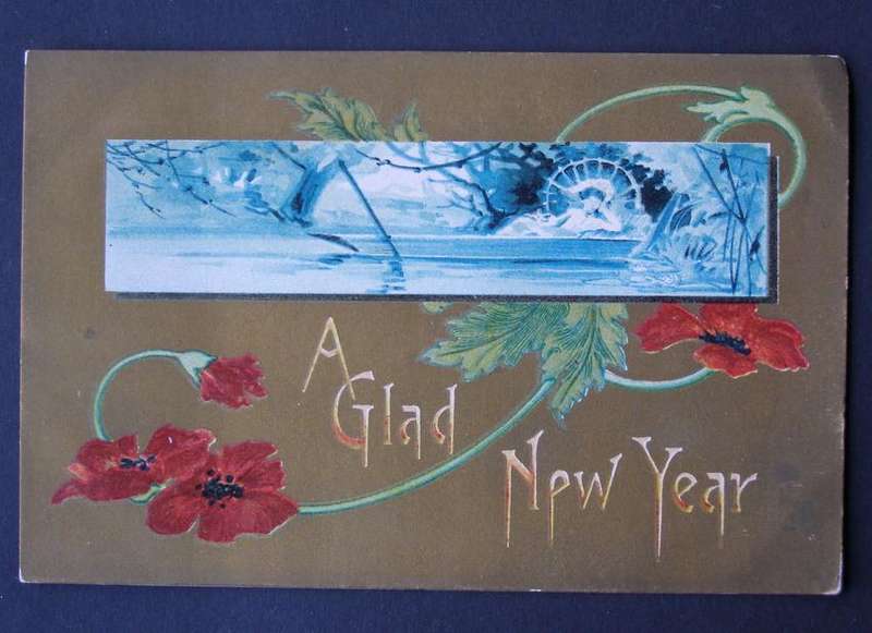 Vintage Gilded POSTCARD - A Glad New Year