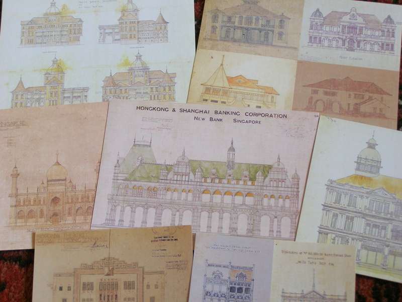 Seven Large National Heritage Board POSTCARDS - Architectural Designs