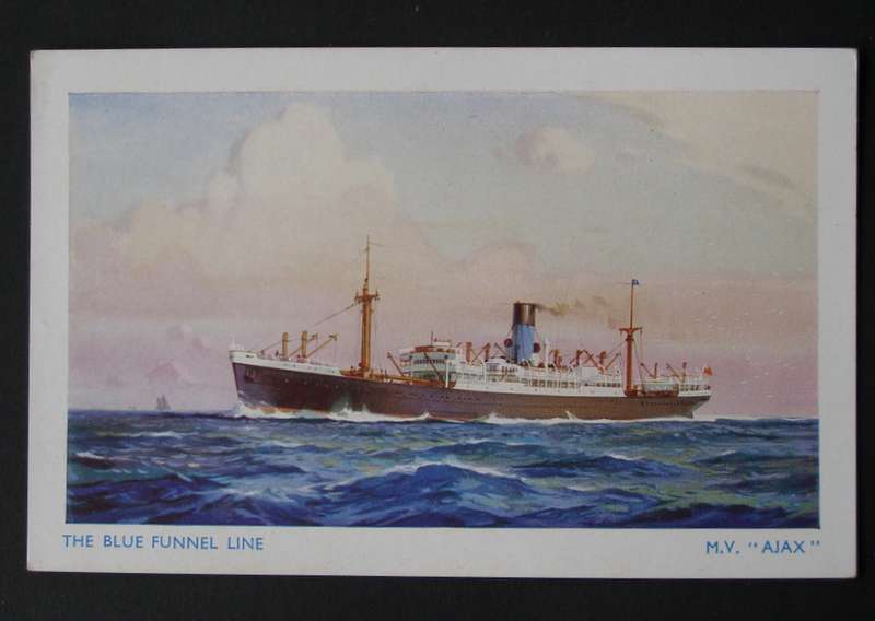 Blue Funnel Line POSTCARD - M.V. Ajax //Ships