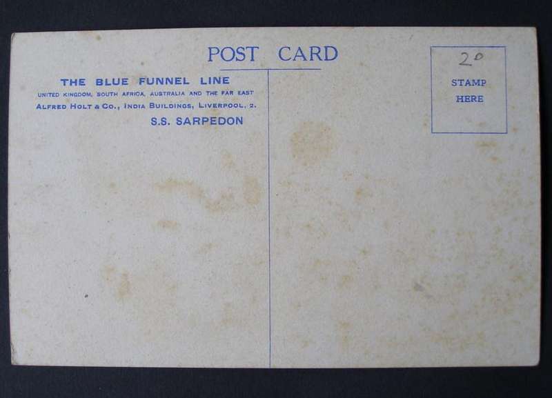 Blue Funnel Line Maritime POSTCARD - S.S. Sarpedon