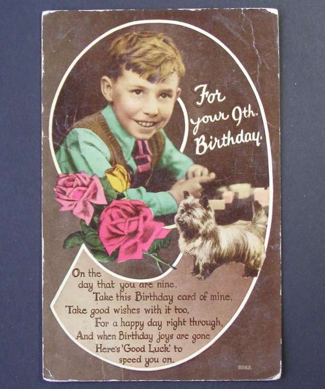 Vintage POSTCARD - For Your 9th Birthday 1949