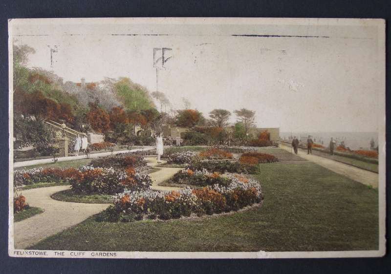 W.S. Cowell POSTCARD - The Cliff Gardens, Felixstowe 1931