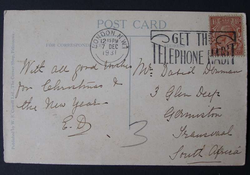 W.S. Cowell POSTCARD - The Cliff Gardens, Felixstowe 1931