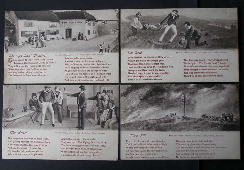 W. Rollason POSTCARD SET - Poem of an old crime depicted at Hindshead