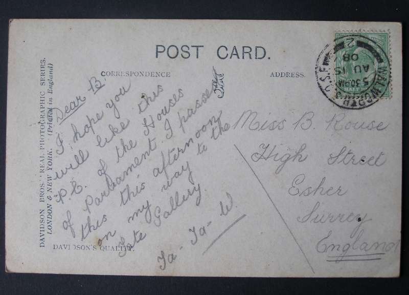 Davidson Bros. POSTCARD - The Houses of Parliament, London 1908