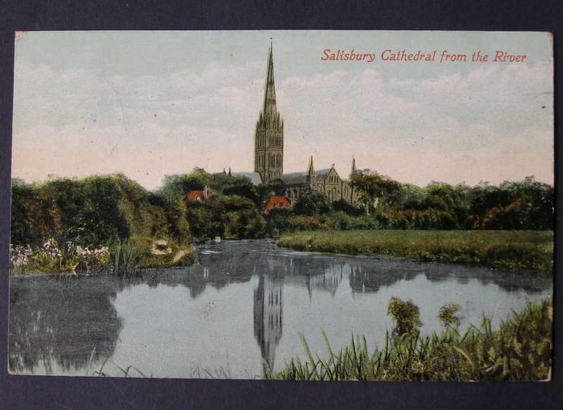 Velentine's Series POSTCARD - Salisbury Cathedral from the River 1911