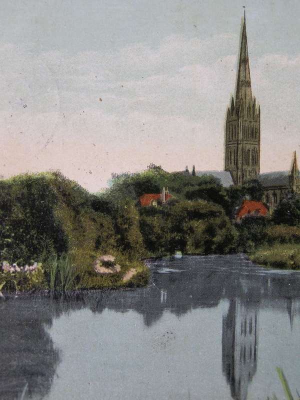 Velentine's Series POSTCARD - Salisbury Cathedral from the River 1911