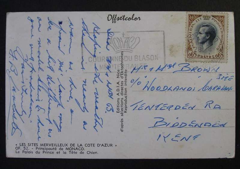 Monaco POSTCARD - Palace of the Prince, Cote d'Azur 1961