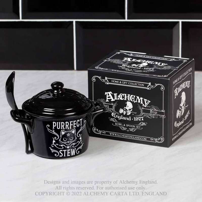 Alchemy Gothic MRB1 Purrfect Stew Bowl & Spoon Set
