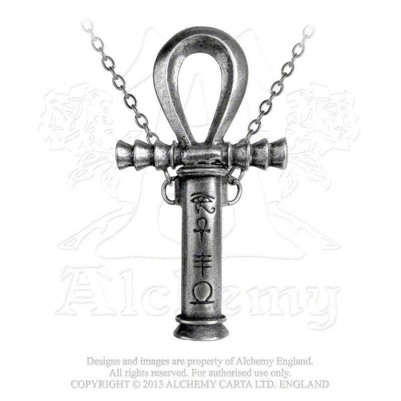 Alchemy Gothic P221 Ahkh Of The Dead -- Egyptian hieroglyphs pendant necklace