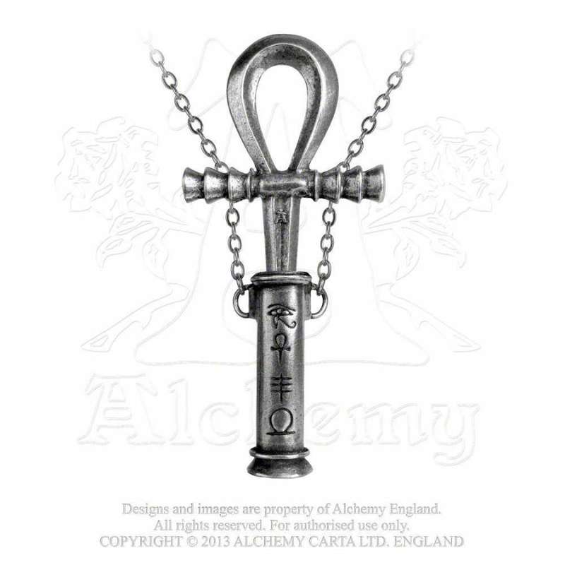 Alchemy Gothic P221 Ahkh Of The Dead -- Egyptian hieroglyphs pendant necklace