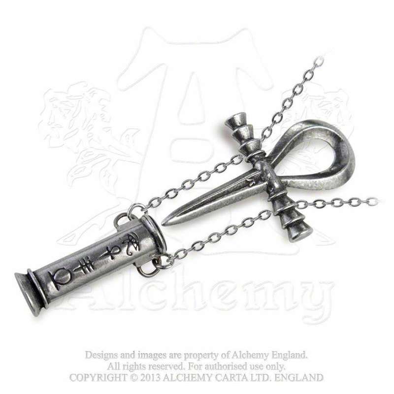 Alchemy Gothic P221 Ahkh Of The Dead -- Egyptian hieroglyphs pendant necklace