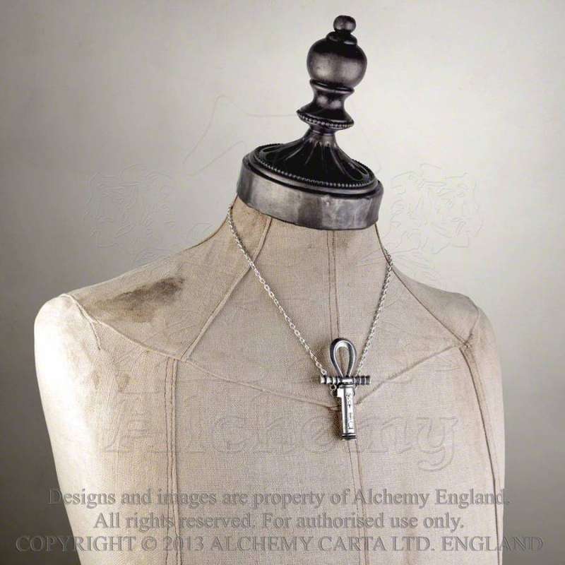Alchemy Gothic P221 Ahkh Of The Dead -- Egyptian hieroglyphs pendant necklace