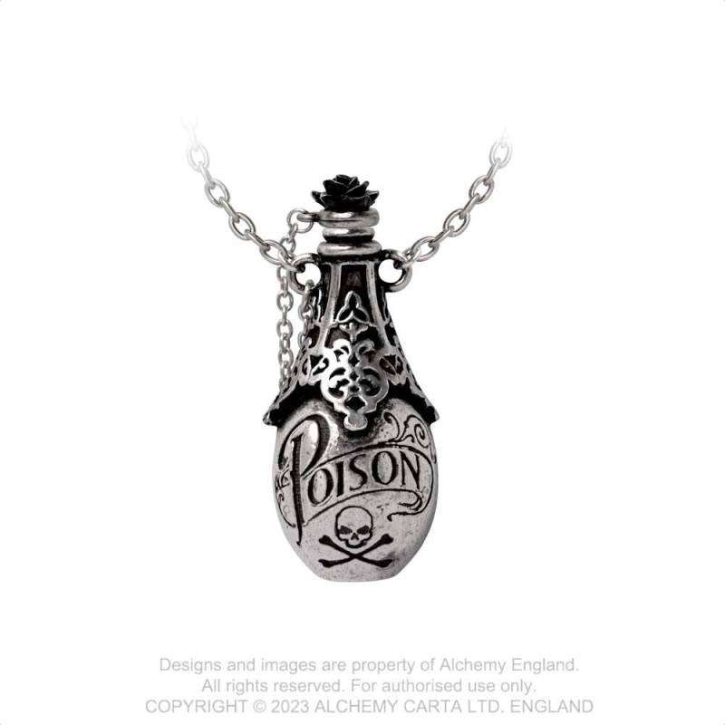 Alchemy Gothic P940 Lucrezia's Fix -- poison black rose pewter necklace