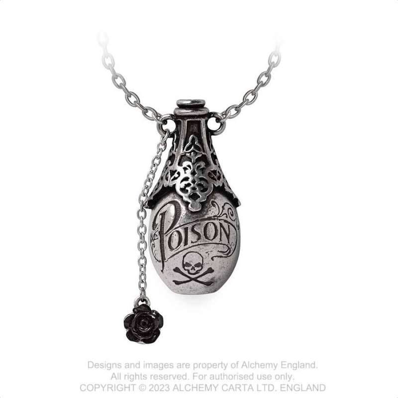Alchemy Gothic P940 Lucrezia's Fix -- poison black rose pewter necklace