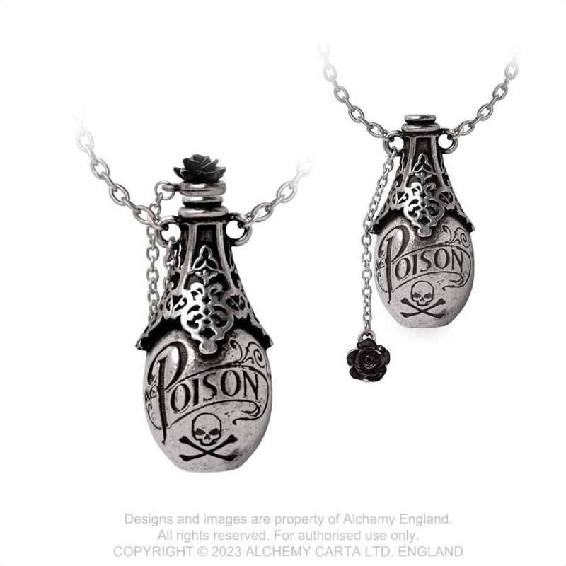 Alchemy Gothic P940 Lucrezia's Fix -- poison black rose pewter necklace