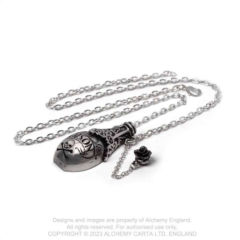 Alchemy Gothic P940 Lucrezia's Fix -- poison black rose pewter necklace