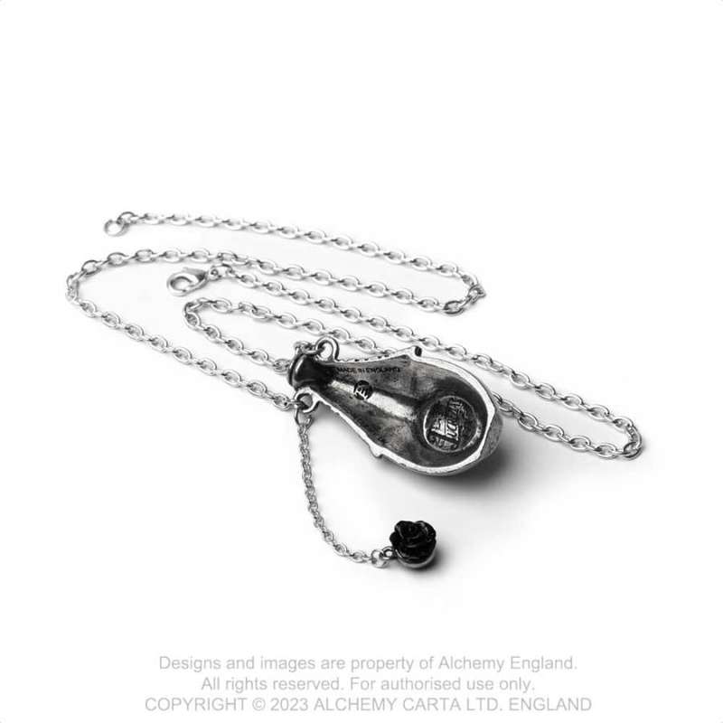 Alchemy Gothic P940 Lucrezia's Fix -- poison black rose pewter necklace