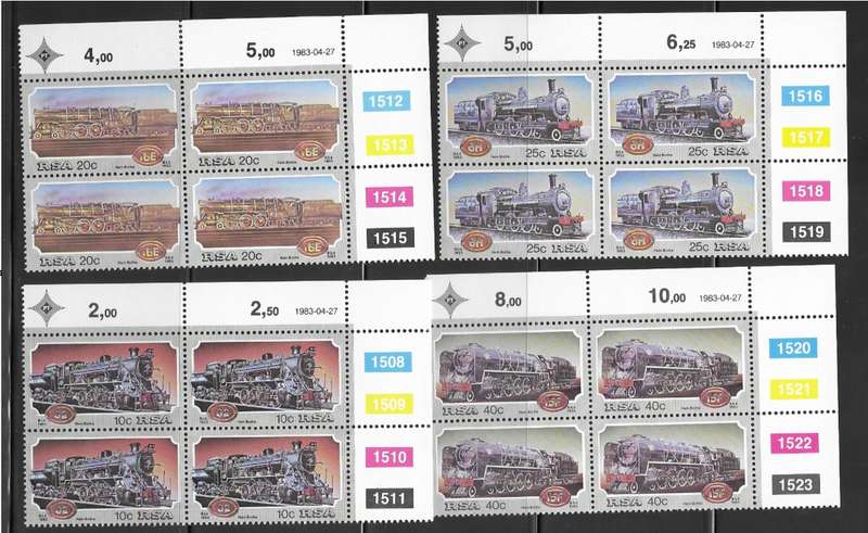 South Africa 1983 - Locomotives - Control Blocks of 4 - Full Set - UMM