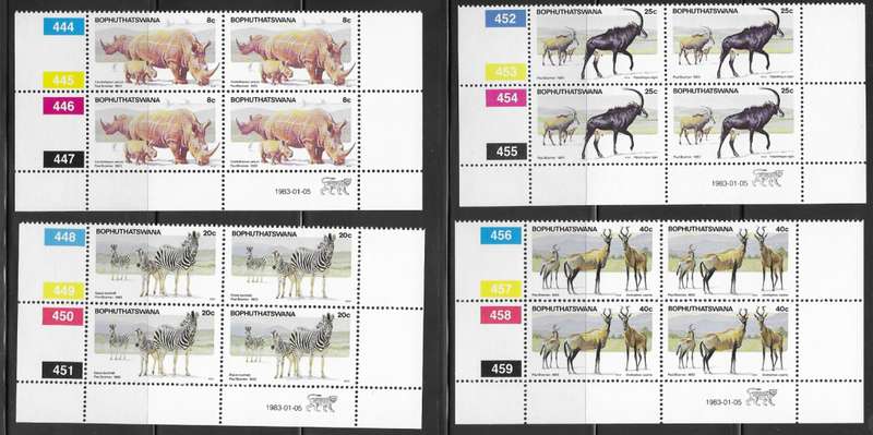 Bophutatswan 1983 - Pilansberg Game Reseerve - Control Blocks of 4 - Full Set