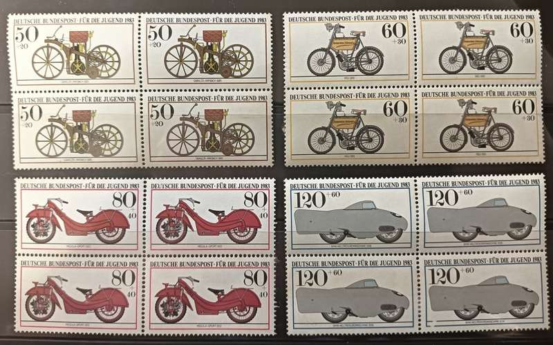 West Germany 1983 Youth Hostel - Historical Motorcycles - Full Set in Blocks of 4