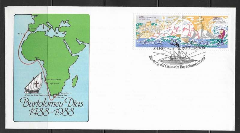 PORTUGAL 1987 -  Bartolomeu Dias 1488 - 1988 FDC - Air Portugal