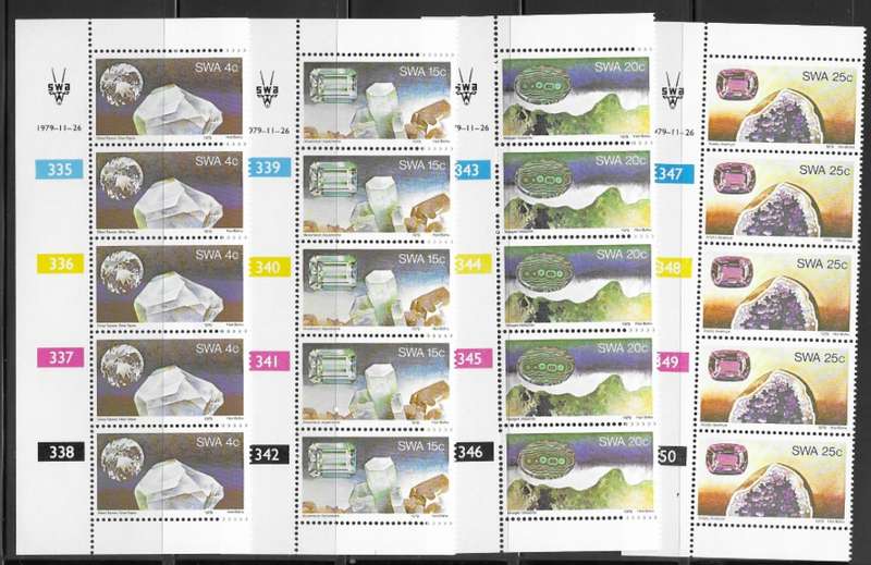 SWA 1979 - Semi Precious Stones - Control Strips of 5 - Full Set