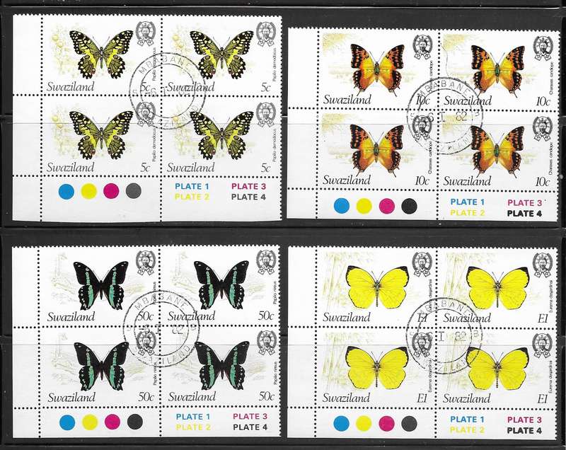 Swaziland 1982 - Butterflies - Full Set of Control Blocks - CTO - Insects