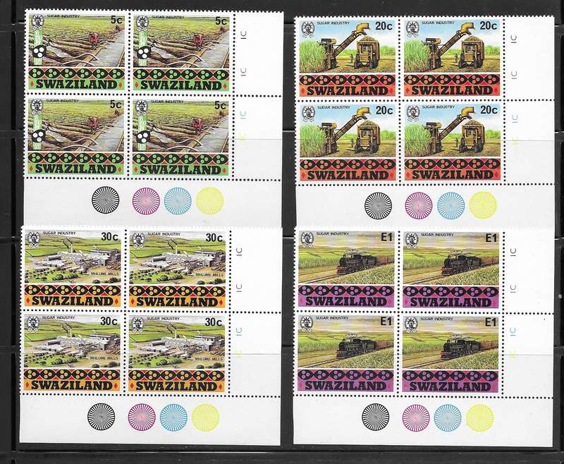 Swaziland 1982 - Sugar Industry - Full Set of Control Blocks - MNH - Agriculture, Trains, Transport