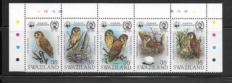 Swaziland 1982 - Wildlife Conservation - Full Strip of Owls - Birds - MNH