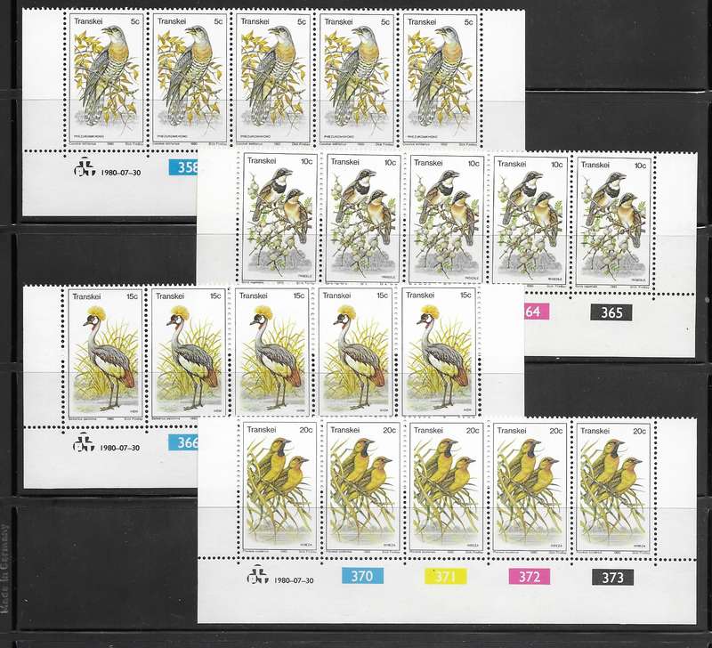 Transkei 1980 - Birds - Full Set of Control Strips - MNH