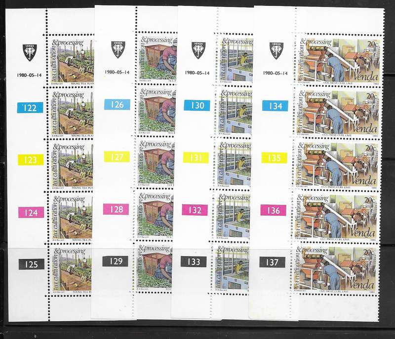 Venda 1980 - Tea Cultivation - Full Set of Control Strips - MNH - Agriculture