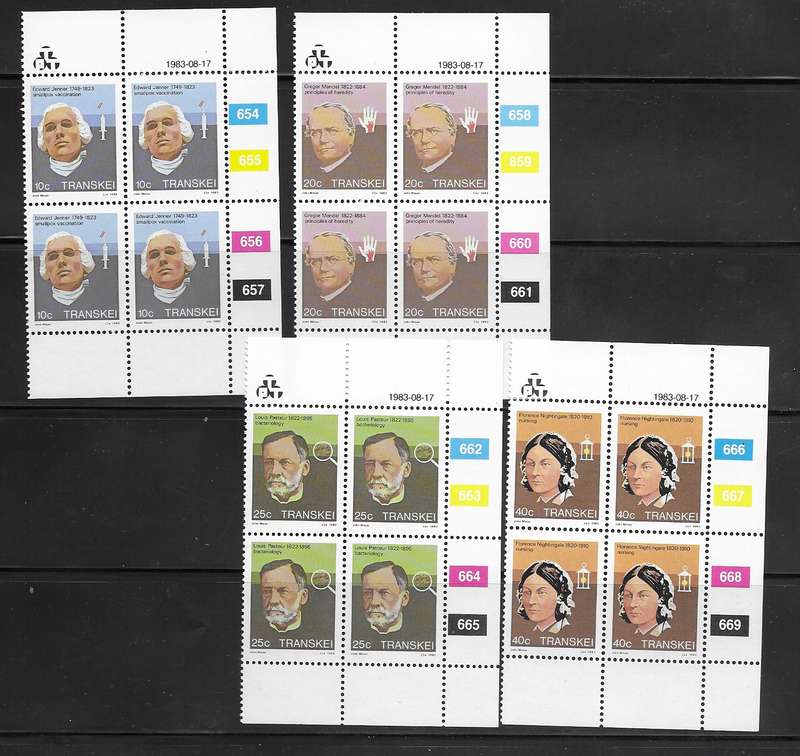 Transkei 1983 - Heroes of Medicine - Full Set Control Blocks MNH