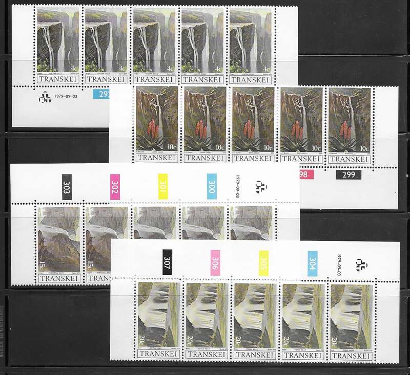 Transkei 1979 - Waterfalls - Full Set of Control Strips - MNH - Nature